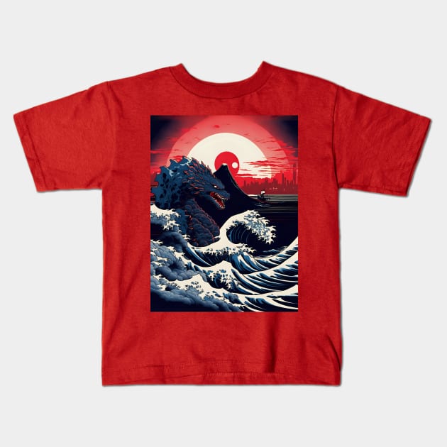 Kanagawa Monster Kids T-Shirt by Rogue Clone